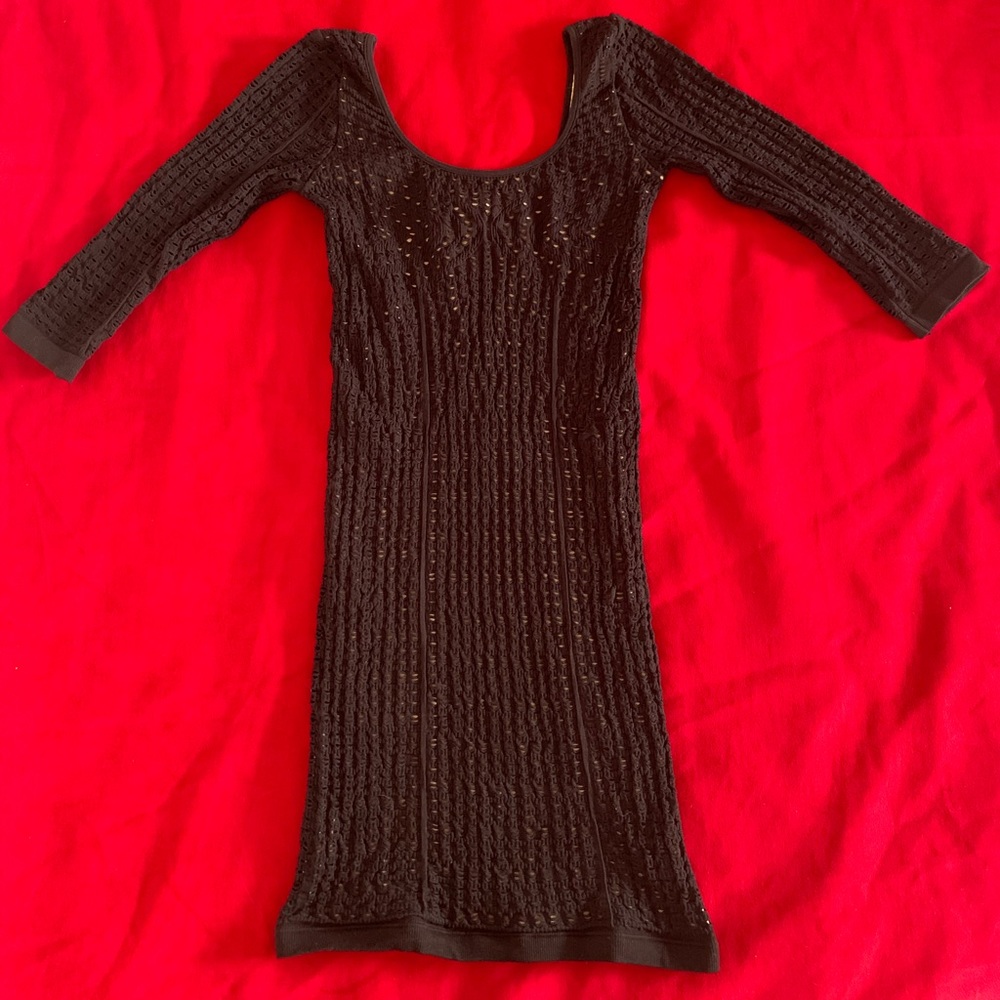 BEBE Bodycon Dress, Double Layered Black and Nude